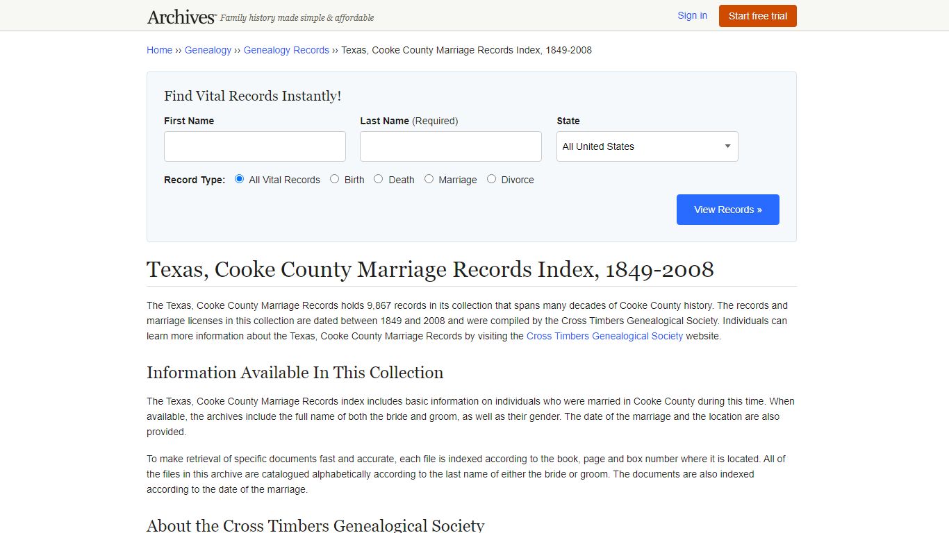 Texas, Cooke County Marriage Records Index, 1849-2008 - Archives.com